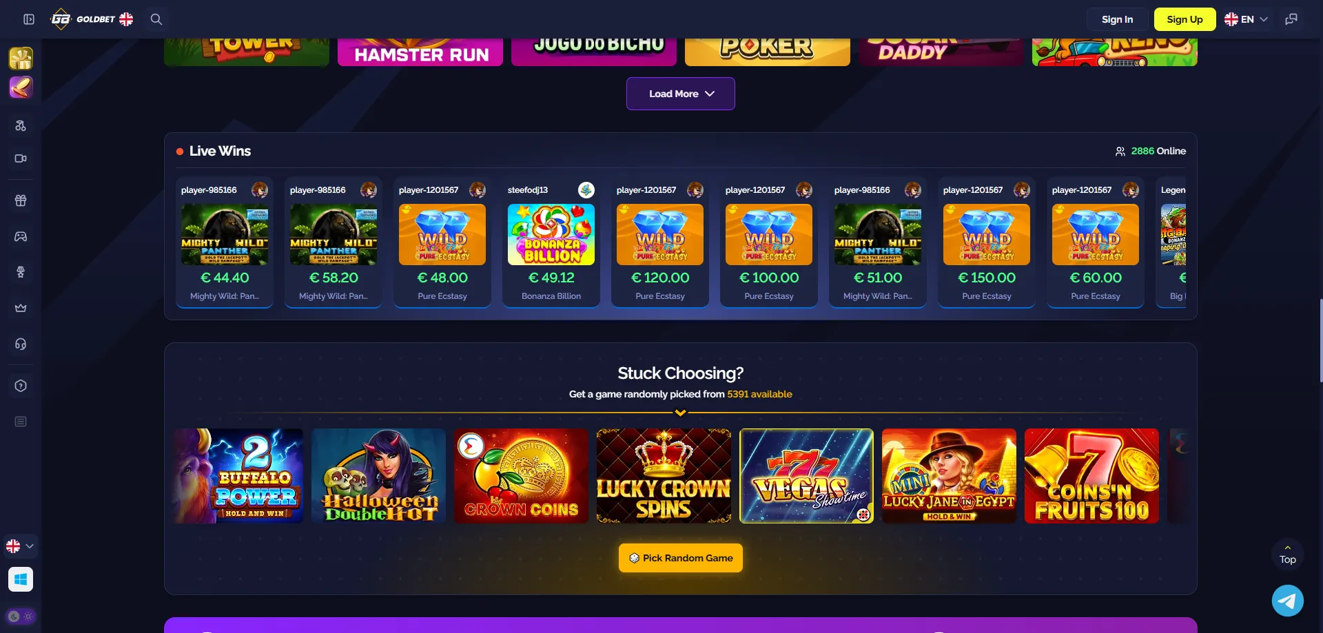 ألعاب الفتحات والكازينو المباشر في Goldbet تونس